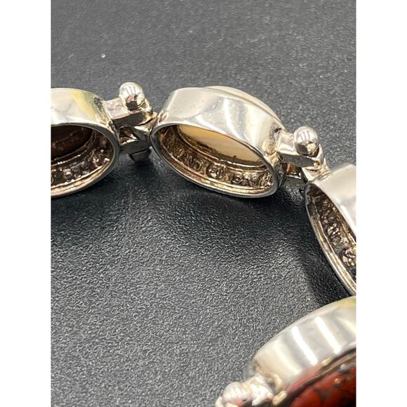 Sterling Silver Vintage Oval Stone Sodalite, Tigers Eye, Agate, Jasper Bracelet - Picture 9 of 9